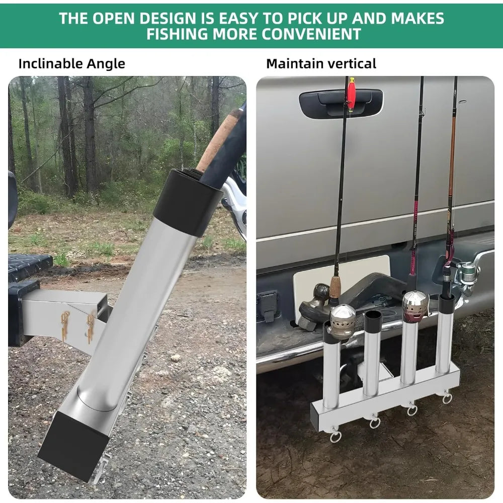 Hot Sale - Stainless Steel Fishing Rod Holder Stainless Steel Fishing Pole Holder 4 Link Tubes, 2" Trailer Hitch Receiver