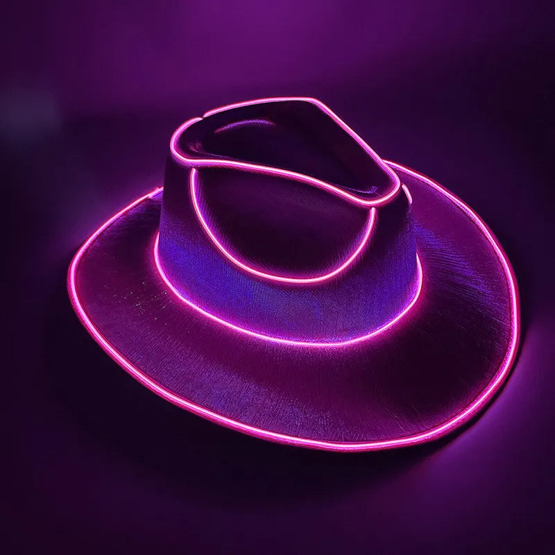Bachelorette Party Supplies Bride Cowgirl Hat Glowing Light Bar Cap Wireless Disco Luminous Led Flashing Neon Western Cowboy Hat