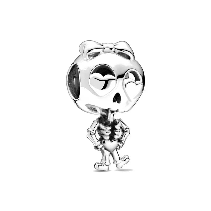 Original 925 Sterling Silver Halloween Charms Pumpkin Skull Witch Ghost Bead Earrings Pendant Fit Bracelet Necklace Jewelry
