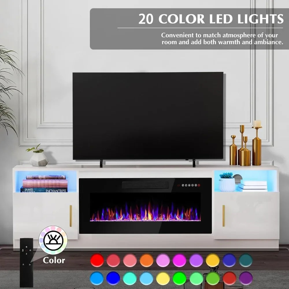 BEST SALE-Fireplace tv Stand with 36 inch Fireplace Up to 80" TVs,70" Modern Wood Media TV Console with Highlight Cabinet for Li