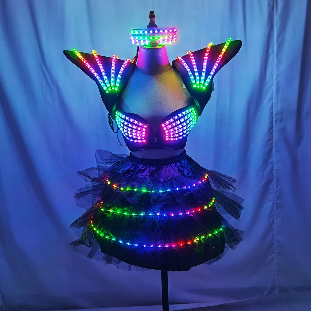 LED Costume Cosplay Futuristic Light Up Clothing Women Luminous Show Party Dance Rave Outfit Robot Gogo Dancer Fancy Wear