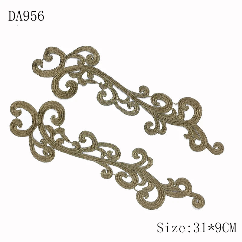 zsbszc Mirror Pair Embroidered patches Golden Guipure Lace Sewing lace for dress Applique DIY Bridal Headdres Lace Collar JA104