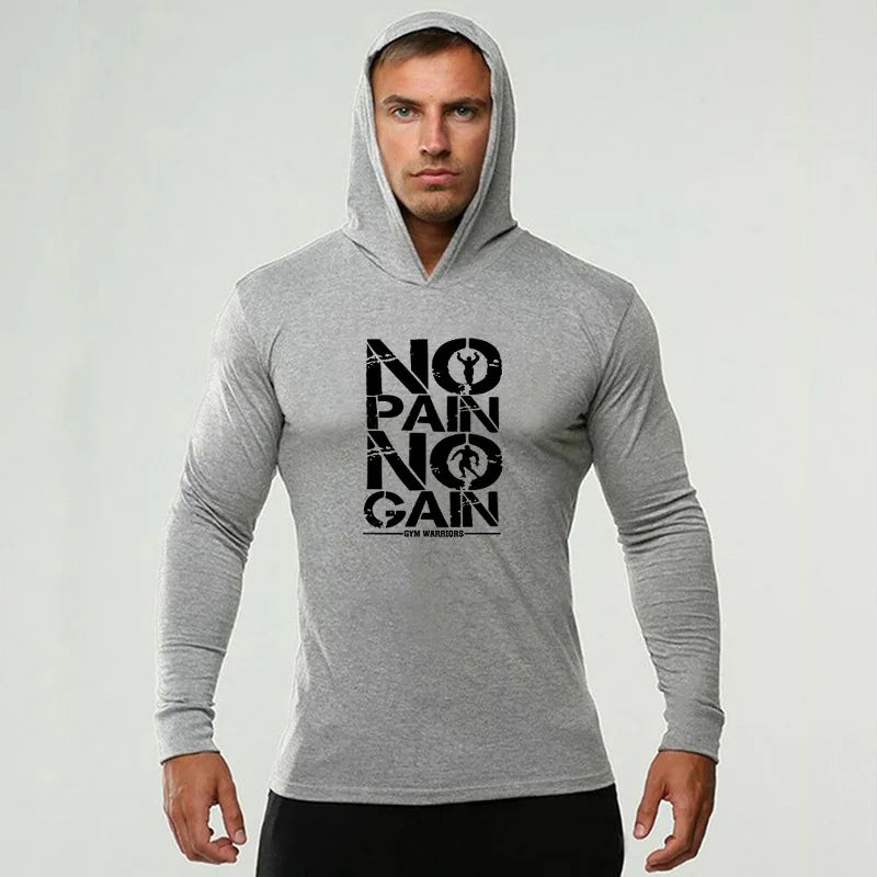 Gym Sport Workout Muscle Clothing Mens Running Long Sleeve Cotton T-Shirts Fitness Hooded Shirts Bodybuilding Slim Fit Hoodie