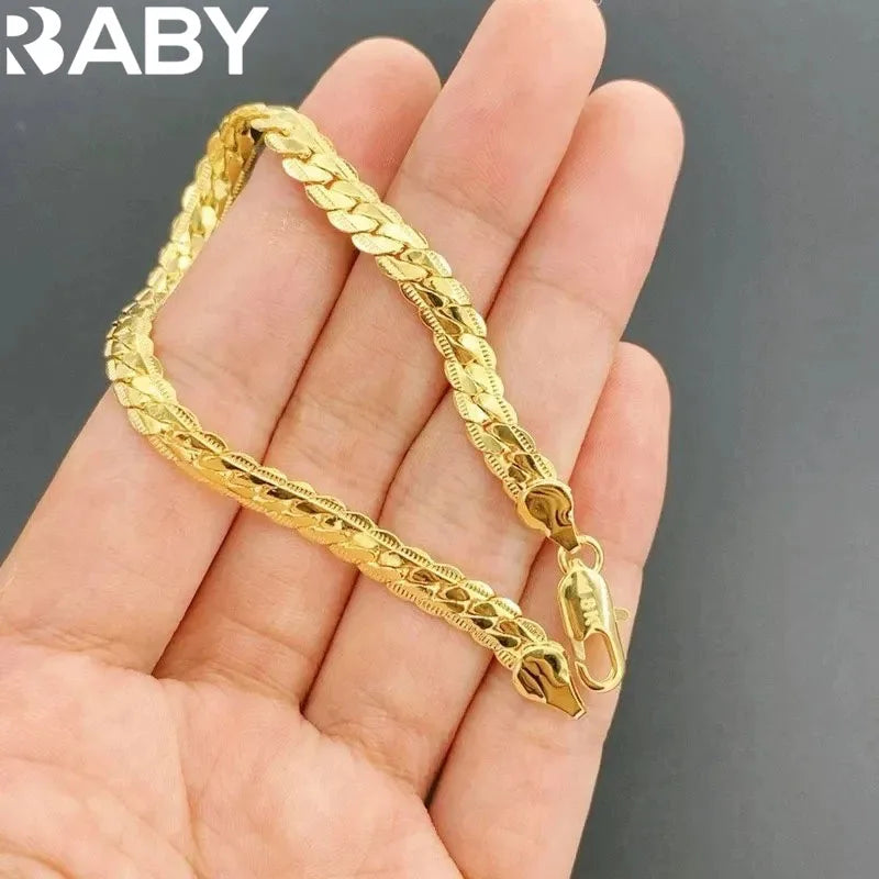 8 Inch 18K Gold Bracelet 5MM Sideways Chain Bracelet For Woman Men Fashion Wedding Engagement 925 Sterling Silver Jewelry Gifts