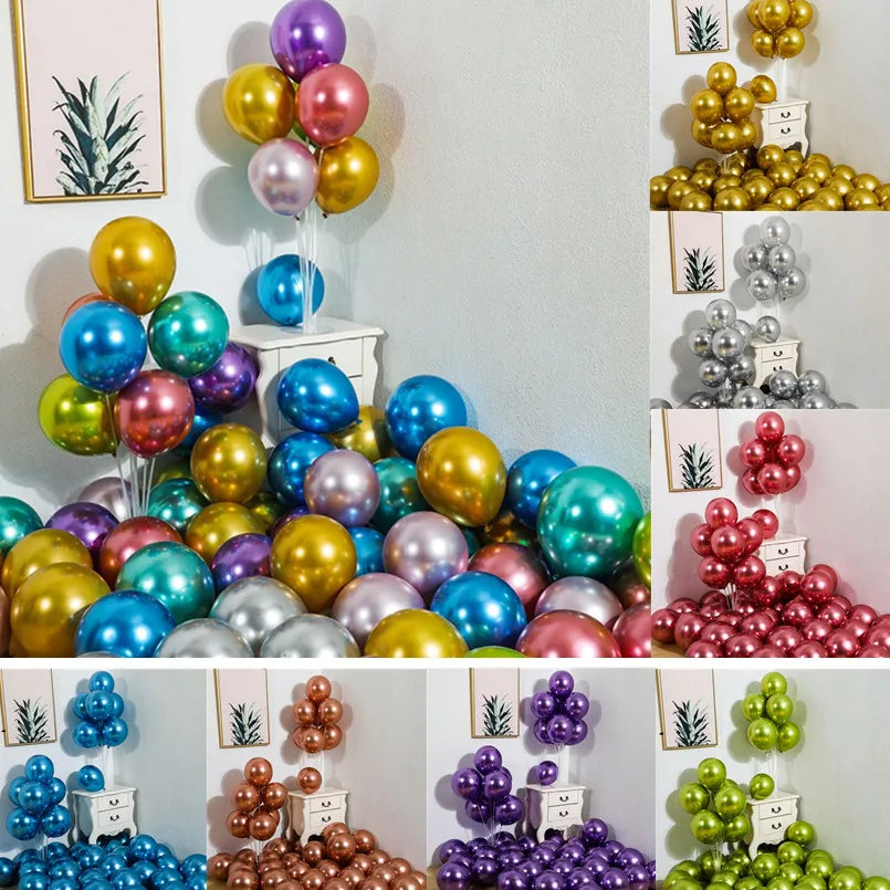10Pcs Metal Latex Balloons Christmas Baby Shower Balloons Wedding Halloween New Year Ball Shape Birthday Party Decorations