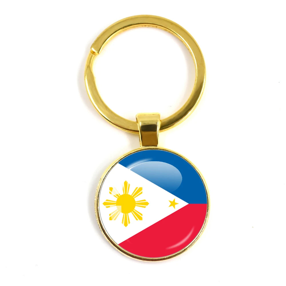 France,Poland,PuertoRico,Montenegro,Yugoslavia,Angola,Philippines,Japan,Senegal Glass Cabochon National Flag Keychain Keyholder