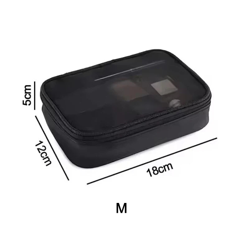 Travel Black Mesh Cosmetic Bag Zipper Makeup Bag For Women Wash Toiletry Bag Makeup Organizer Portable Storage Pouch