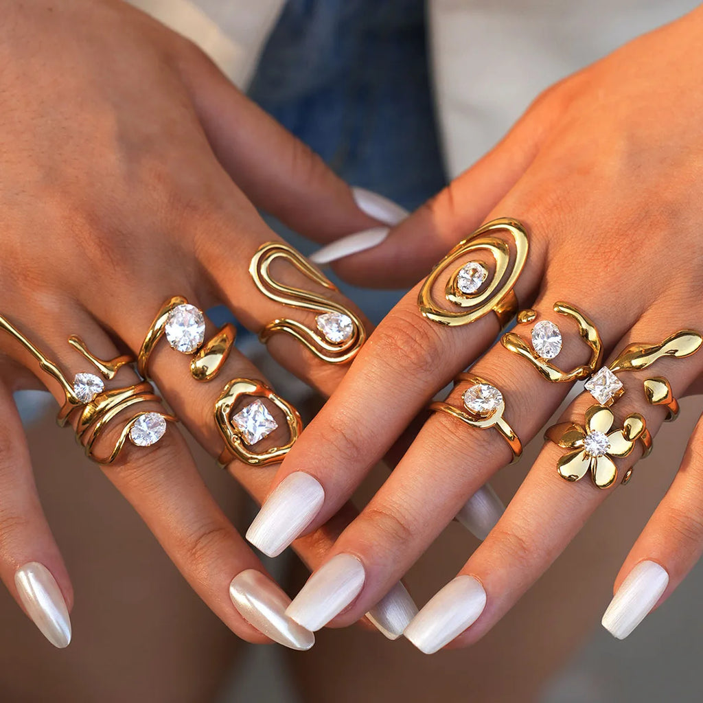 Statement Stainless Steel Delicate Shiny Cubic Zirconia Ring High Quality 18K Gold PVD Plated Finger Jewelry Gift