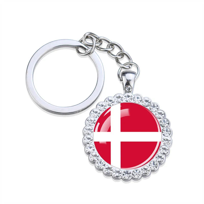 Europe National Flag Keychains Glass Dome Rhinestone Pendant Key Chains Albania Spain Ukraine Russia France Germany Flag Keyring