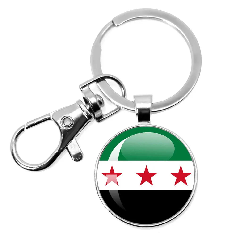 Syria National Flag Glass Cabochon Pendant Keychain Metal Keychain Fashion For Women Men Charm Handmade Car Keyring Jewelry Gift