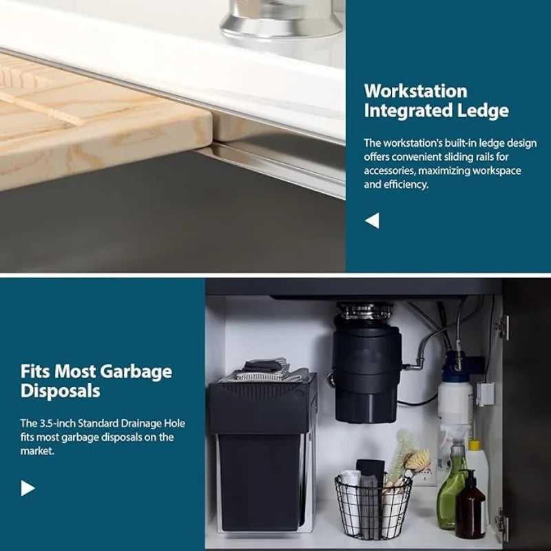 Best - 28 Inch Undermount Kitchen Sink - 28x19 Workstation Undermount Sink Stainless Steel T304 16 Gauge Single Bowl