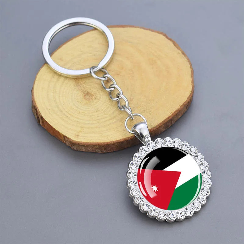 Arab National Flag Keychains Algeria Yemen Tunisia Saudi Arabia Egypt Glass Dome Rhinestone Key Chain Flag Jewelry Keyring Gift