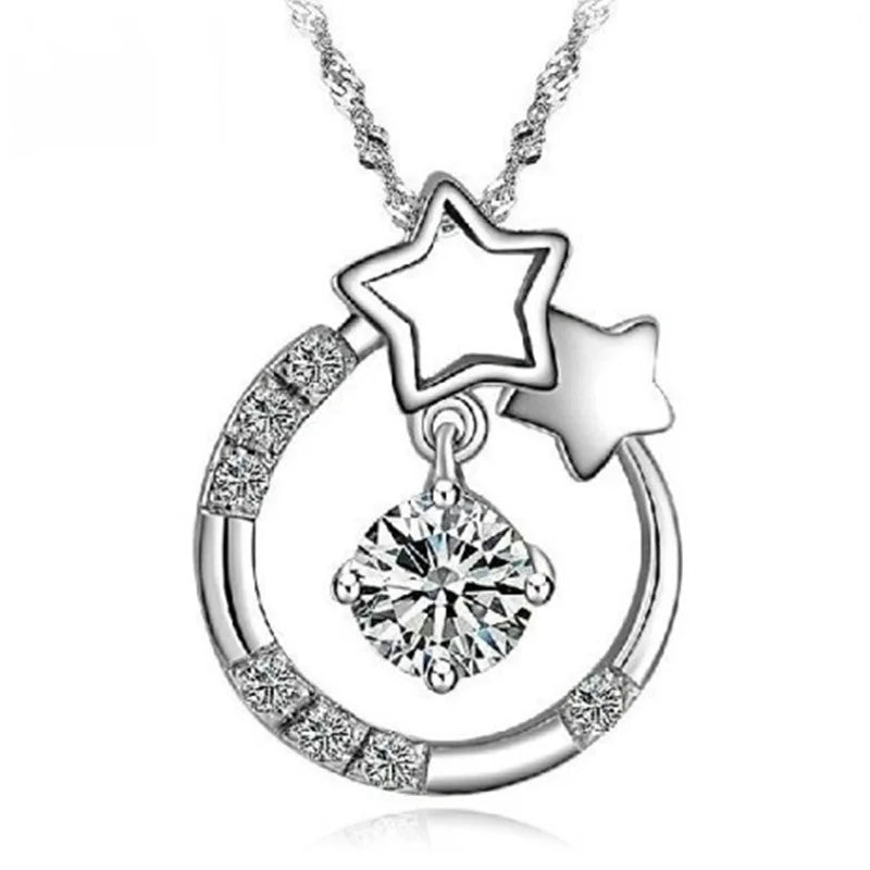 New 925 Sterling Silver Necklace For Women Round Pendent Sparkling Pave CZ Necklace Fashion Anniversary Birthday Jewelry Gifts