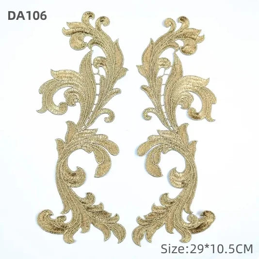 zsbszc Mirror Pair Embroidered patches Golden Guipure Lace Sewing lace for dress Applique DIY Bridal Headdres Lace Collar JA104
