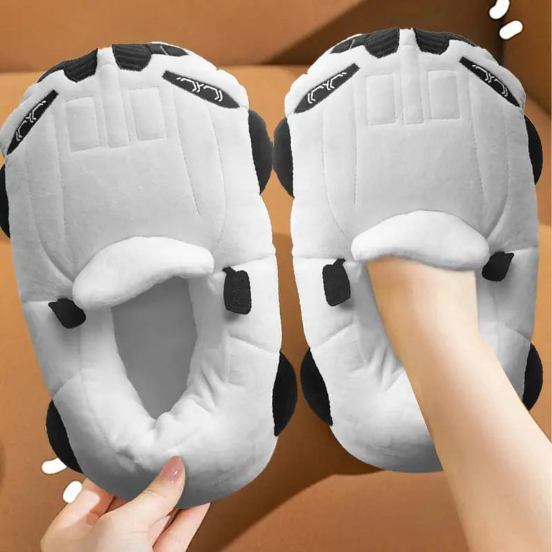 Plush Slippers Cartoon Plush Shoes Portable Fuzzy House Slippers Soft Racing Car Slippers For Family Gatherings Picnics