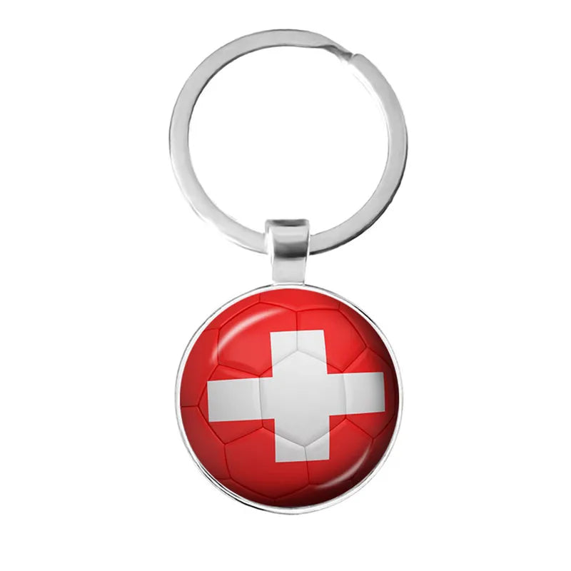 Netherlands,Serbia,Switzerland,Portugal,Poland,Brazil Football Pattern National Flag Glass Cabochon Keychain Fans Commemorative