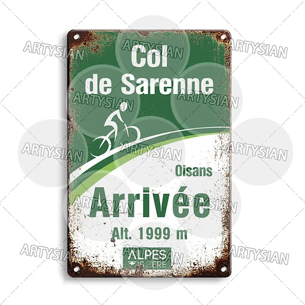 Tour de France Metal Sign Cycling Plaque Paves Du Paris Roubaix Col du Galibier Col de Sarenne Alpe d'Huez Mont Ventoux Glandon