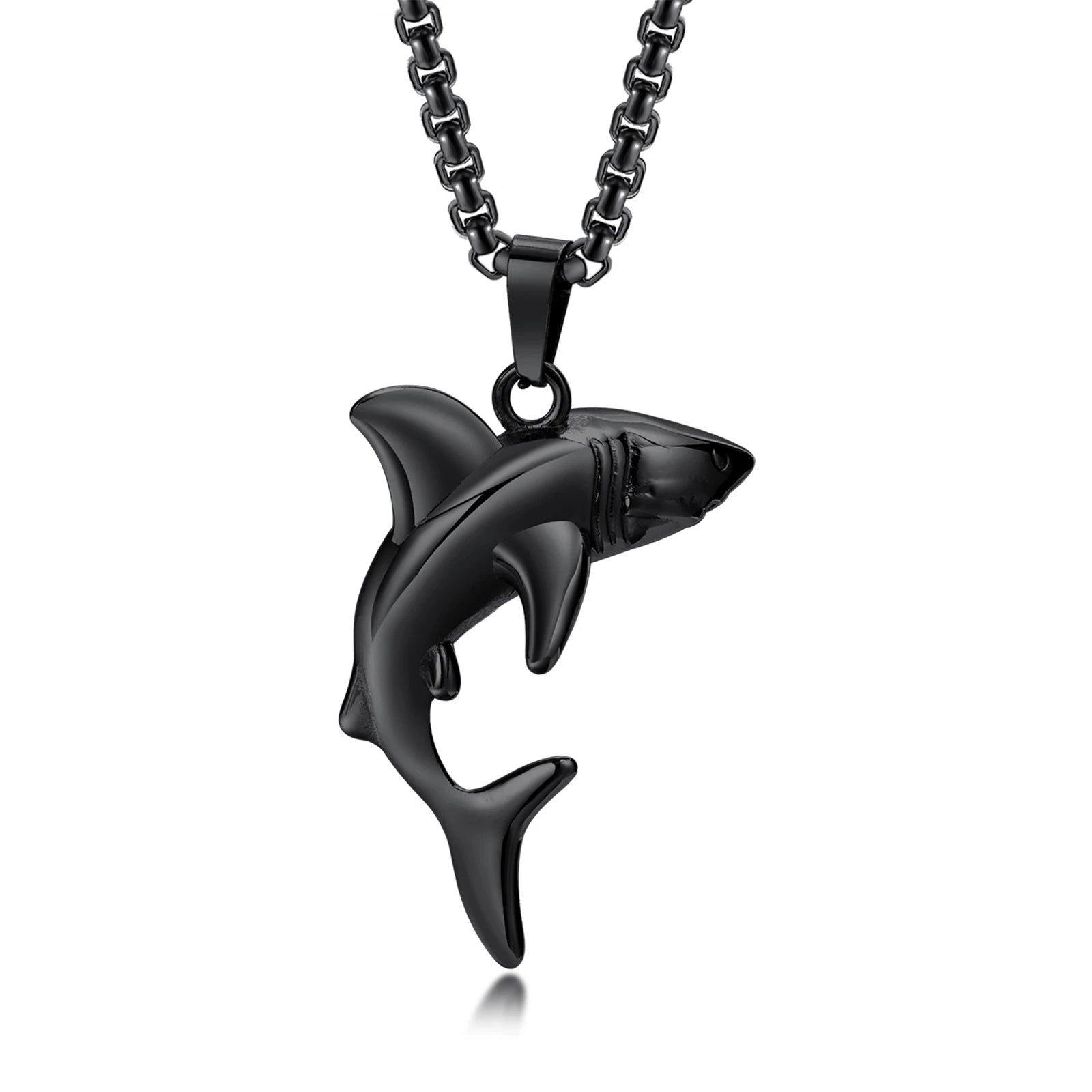 Vnox Stylish Shark Men Boys Necklaces,Rock Punk Animal Pendant Collar Jewelry with Stainless Steel Box Chain 50/55/60/70cm
