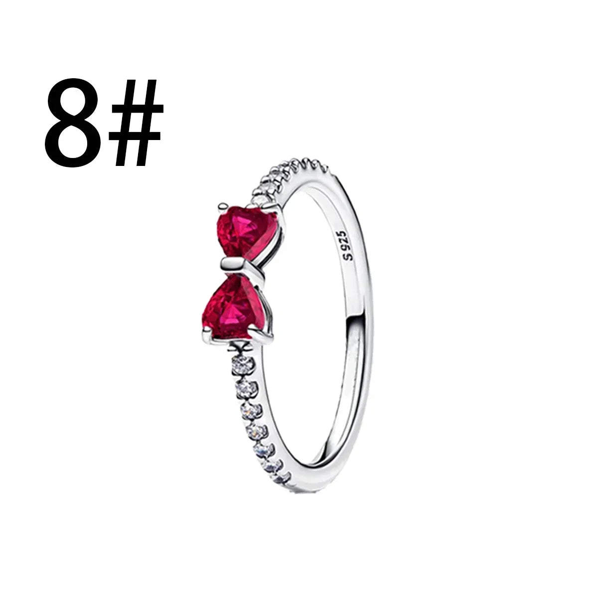 New 925 Silver Zircon Shining Ring Colorful Bow Tie Set Ring Earrings Bracelet Necklace Original For Women DIY Fine Jewelry Gift