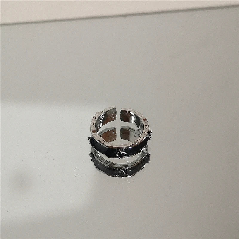 Punk Harajuku Goth Thorns Black Silver Color Irregular Heart Cross Open Ring For Women Men Lover Vintage 90s Y2K Grunge Jewely