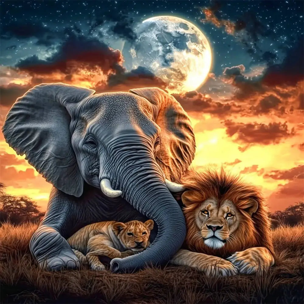 Huacan Diamond Painting Elephant Lion Diy Full Mosaic Art Rhinestone Embroidery Africa Wild Animal Picture Wall Decor