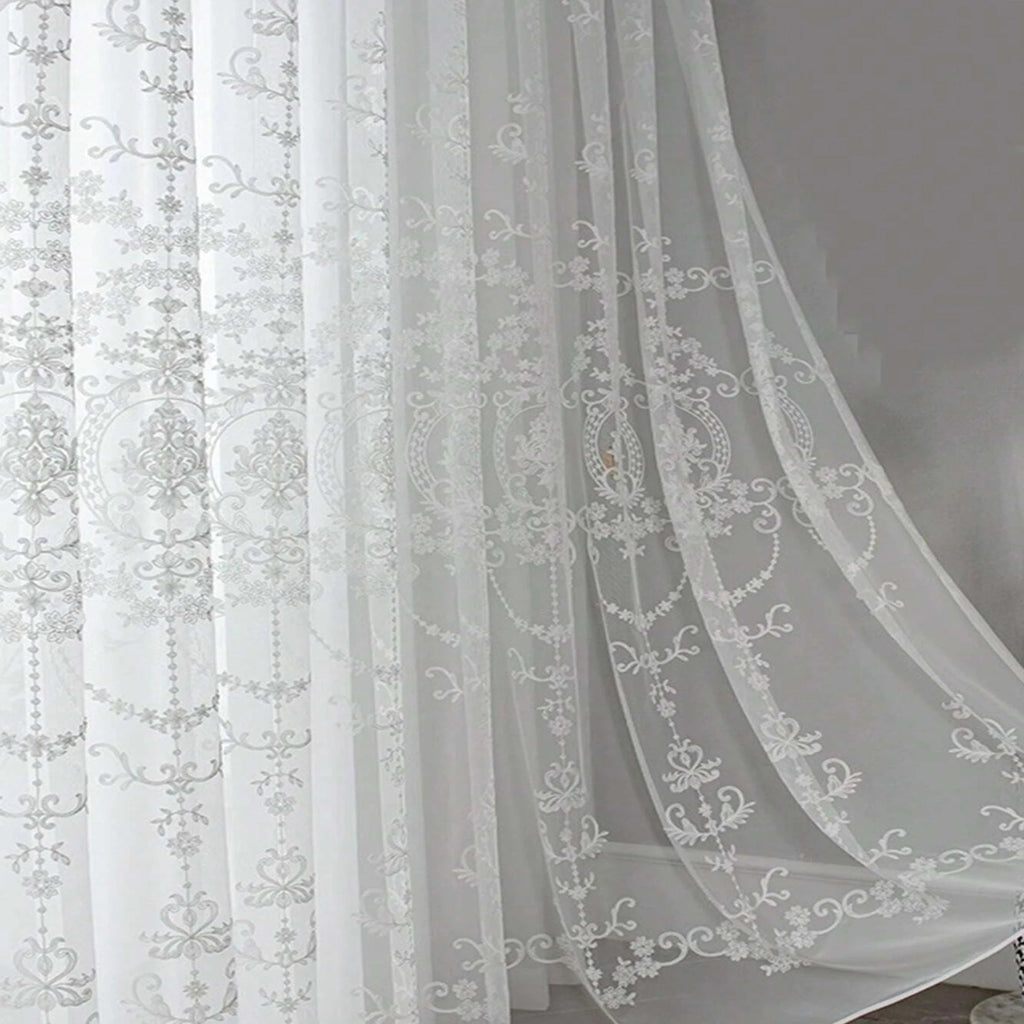 1pc Elegant Single Layer Embroidered Sheer Curtain, Breathable,Anti-Mosquito,sunscreen,for Living Room, Bedroom Decor