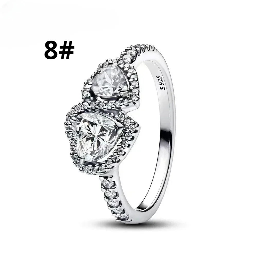 Original 925 Sterling Silver Bow Heart Set Ring Necklace Earring Colorful Crystal Women Birthday Valentine's Gift DIY Jewellery