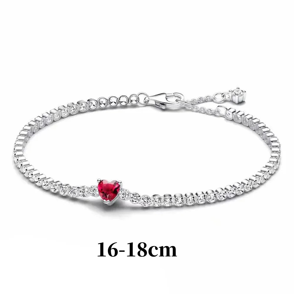 Luxury Original 925 Sterling Silver Necklace Bow Round CZ Red Heart Pendant Necklace Charm Women Classic DIY Gift Making
