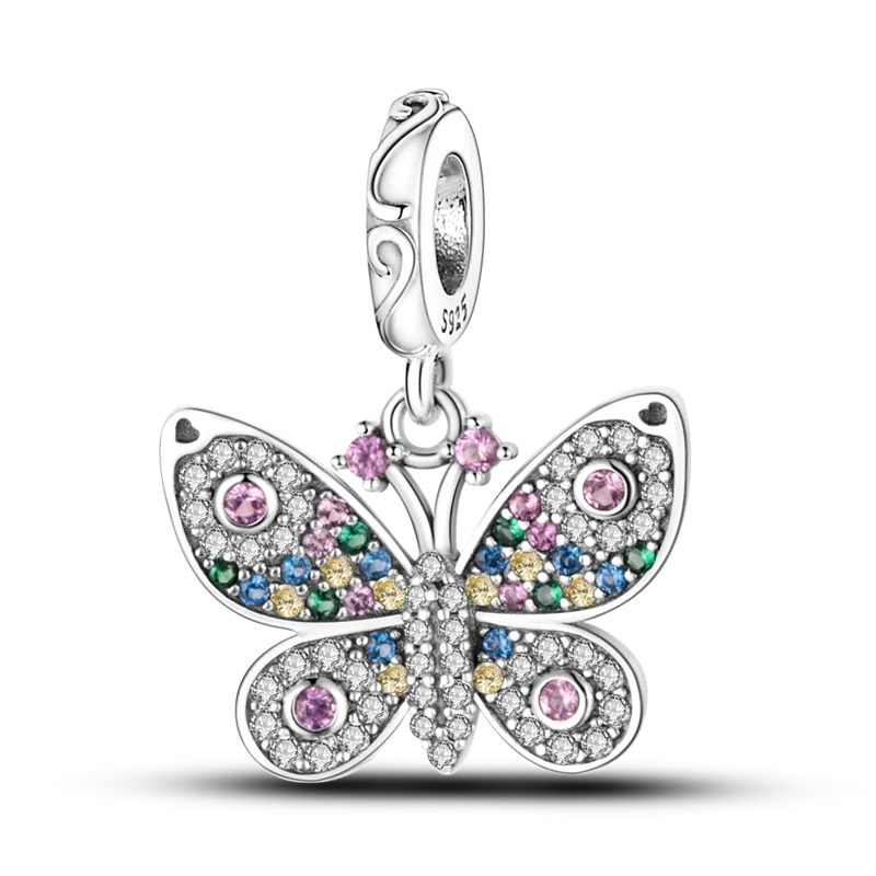 2025 Hot Sale Charms Bead 925 Sterling Silver Pink Butterfly Luminous Firefly Dangle Fit Bangle Bracelet Necklace DIY Jewelry