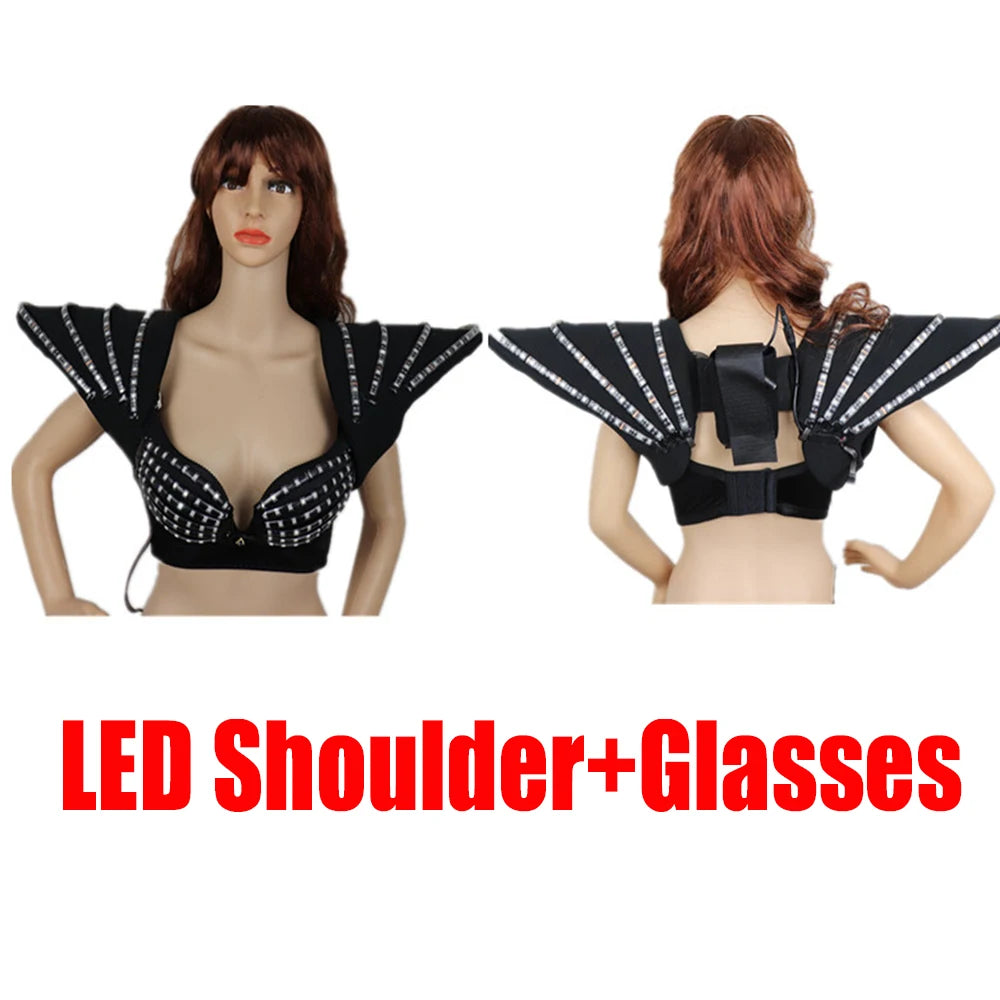 LED Costume Cosplay Futuristic Light Up Clothing Women Luminous Show Party Dance Rave Outfit Robot Gogo Dancer Fancy Wear