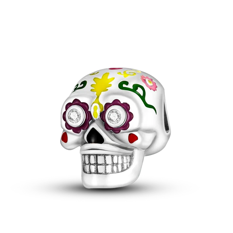 Halloween Dangle 925 Sterling Silver Skeleton Witch Devil's Eye Skull Charms Bead Fit Original Bangle Bracelet Necklace Jewelry