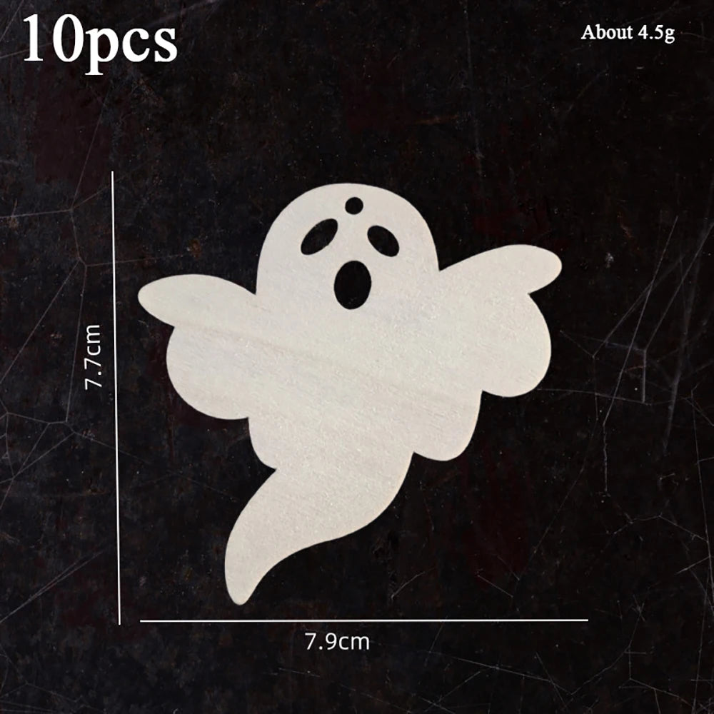 10pcs Halloween Unfinished Wooden DIY Paintings Pumpkin Head Witch Spider Cutout Ornaments Ghost Shapes Wooden Slices Hanging