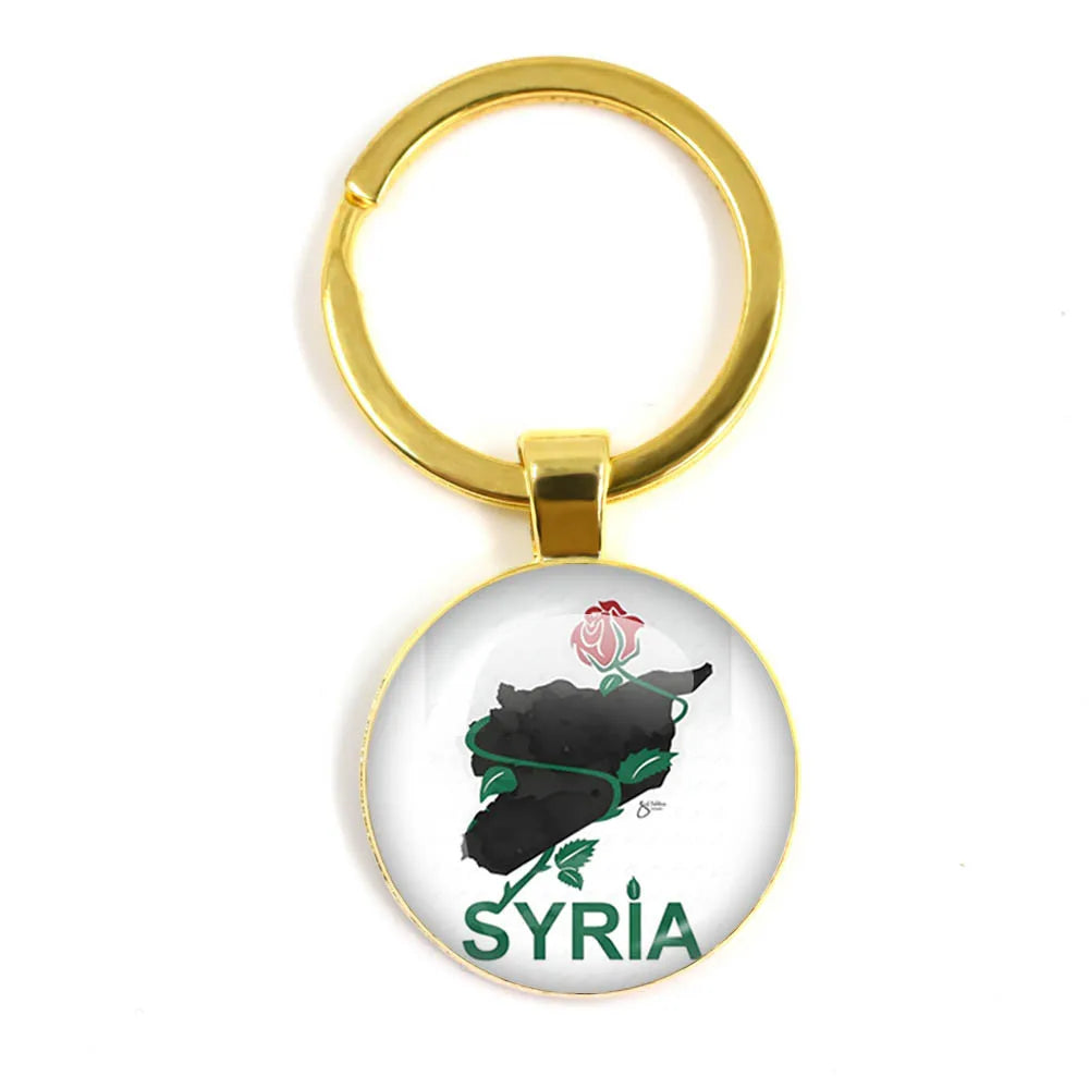 Syria Flag National keychain Glass Cabochon Pendant Keychain For Women Men Charm Car Keyring Creative Fashion Jewelry Gift