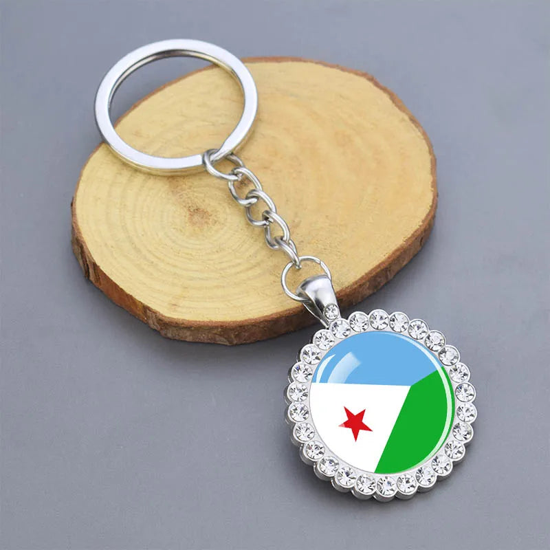 Arab National Flag Keychains Algeria Yemen Tunisia Saudi Arabia Egypt Glass Dome Rhinestone Key Chain Flag Jewelry Keyring Gift