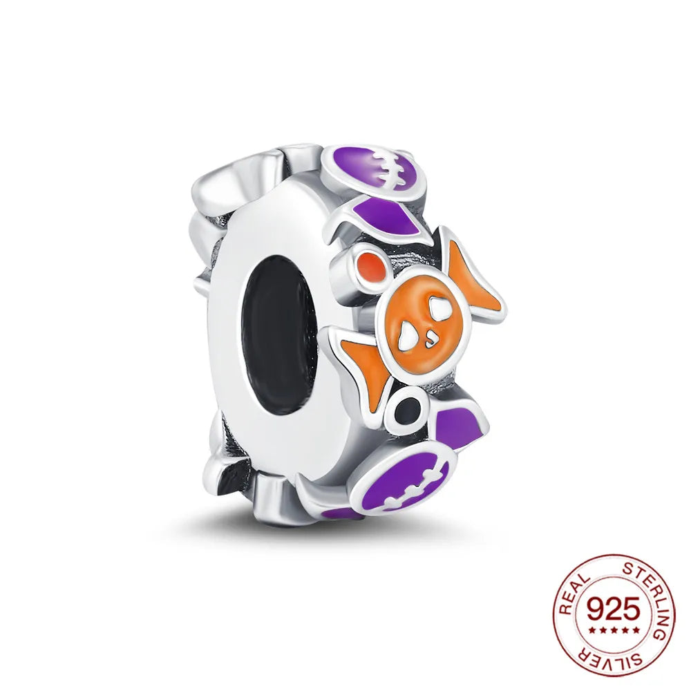 2025 925 Sterling Silver Halloween Charm Spooky Ghost Pumpkin Pendant For Women Men Making DIY Bracelet Party Jewelry Gift