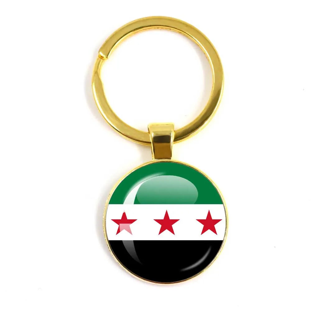 Syria National Flag Glass Cabochon Pendant Keychain Metal Keychain Fashion For Women Men Charm Handmade Car Keyring Jewelry Gift