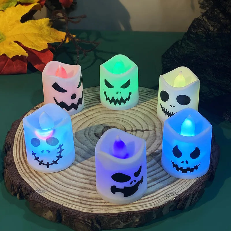 6pcs Halloween LED Ghost Pumpkin Candle Light Halloween Party Glowing Lamp for Home Bar Decoration Haunted House Horror Props
