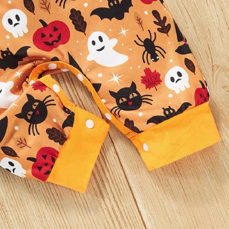 0-18 months Spring and Autumn New Halloween Newborn Baby Boys and Girls Festival Printed Long sleeved jumpsuit