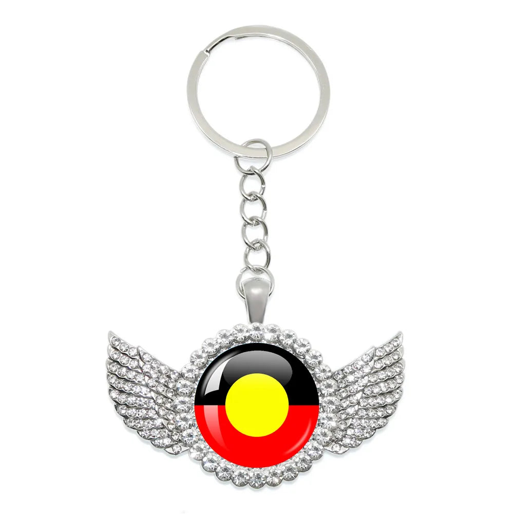 Australian Aboriginal Flag National Emblem Dangle Glass 25mm Key Chain Fashion  Key Chains Glass Cabochon Lady  Key Chains Jewel