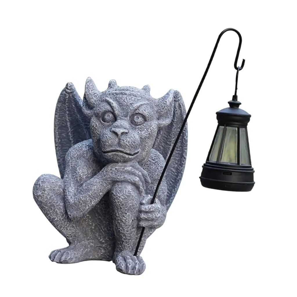 Garden Guardian Statue with Solar Light Waterproof Gothic Lamp Lantern Decorative Lighting for Flower Bed Lawn Yard Patio Porch
