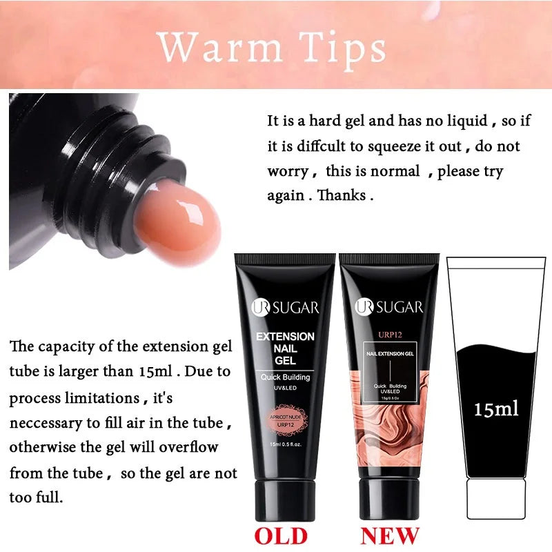 UR SUGAR 15ml Extension Nail Gel Polish Camouflage Nude Pink Semi Permanent UV Hard Gel Nails Finger Prolong Acrylic Varnish