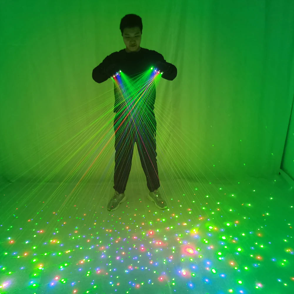 Sky Star RGB Laser Gloves Color Lazer Mitten Ray Glove Rave LED Flash Finger Palm Light Dress Up LED Robot Suit