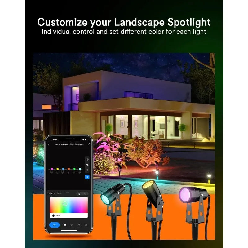 56Ft Smart Landscape Lights Waterproof 6 Pack Low Voltage, RGBAIWW Color Changing Spotlight Outdoor Lights for Christmas