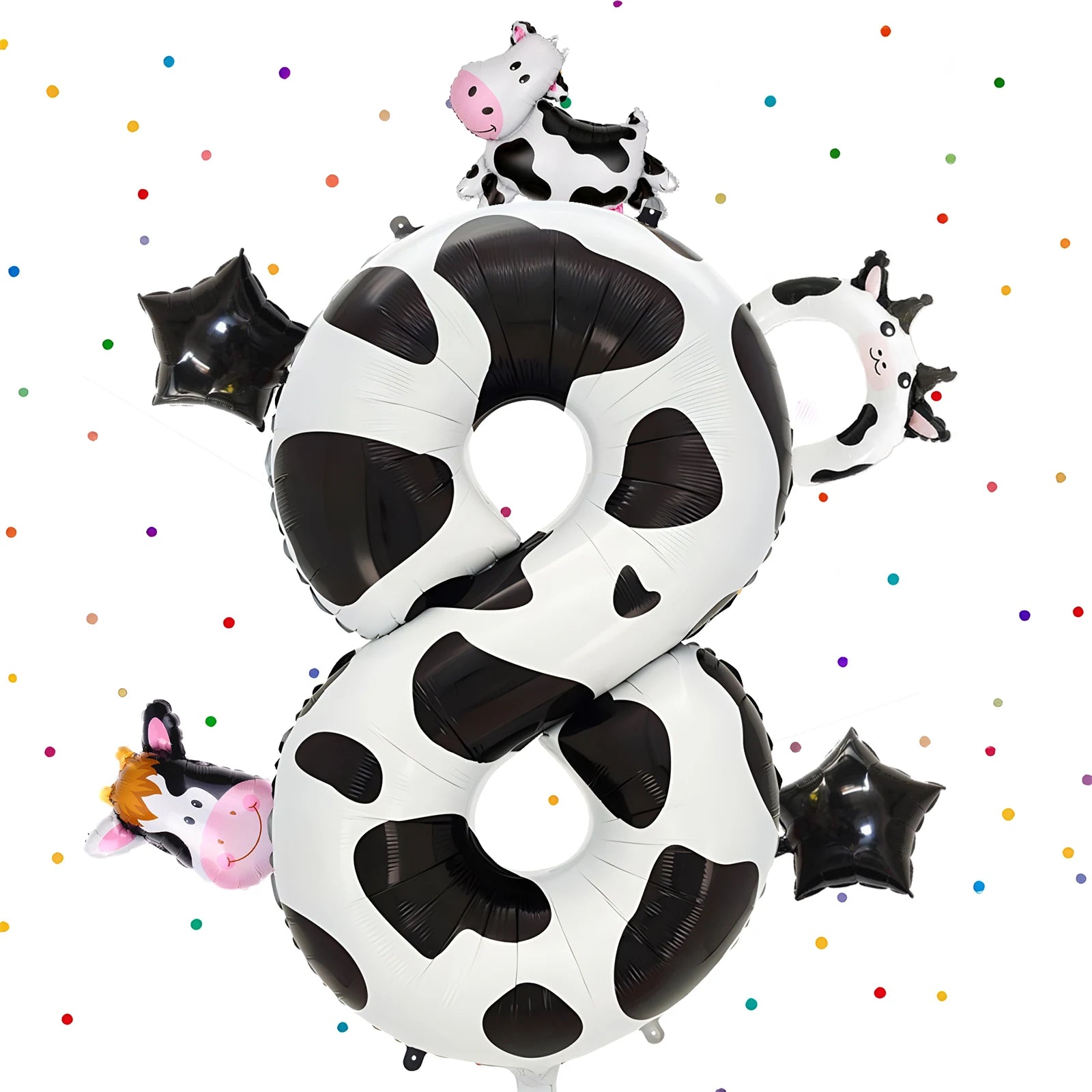 6pcs Cute Cow Print Foil Balloons Number 1-9 Cow Birthday Decorations for Cowgirl Barnyard Farm Animal Theme Party Supplies