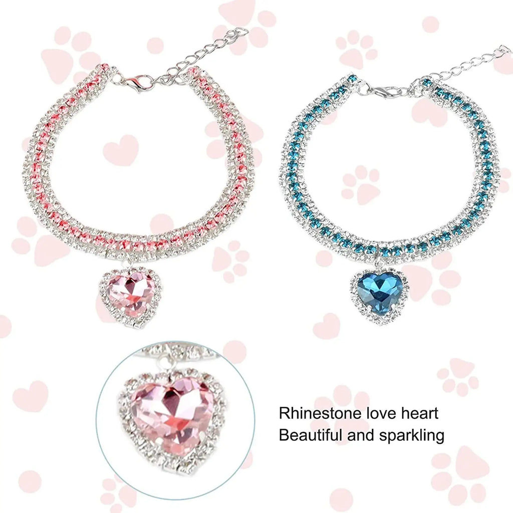 Luxury Crystal Cat Collar Love Pendant Necklace Pet Collar Adjustable Small Dog Cat Neck Ring Rhinestone Collar Pet Accessories