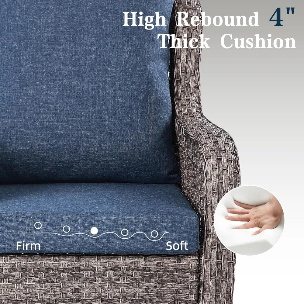 6 Piece Patio Furniture Set with Swivel Chairs, Side Table & Ottomans, Outdoor Conversation Set for Backyard, Deck, Porch