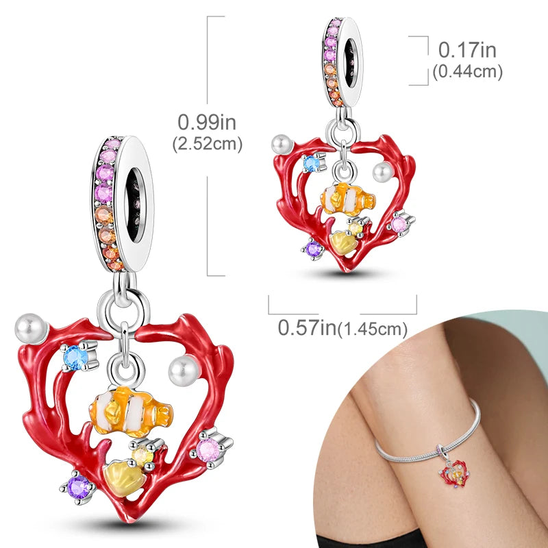 New Silver Plated Charms Beads Turtle Starfish Shell Sea Blue Summer Beads Fit Original Charms DIY Woman Jewelry Gift