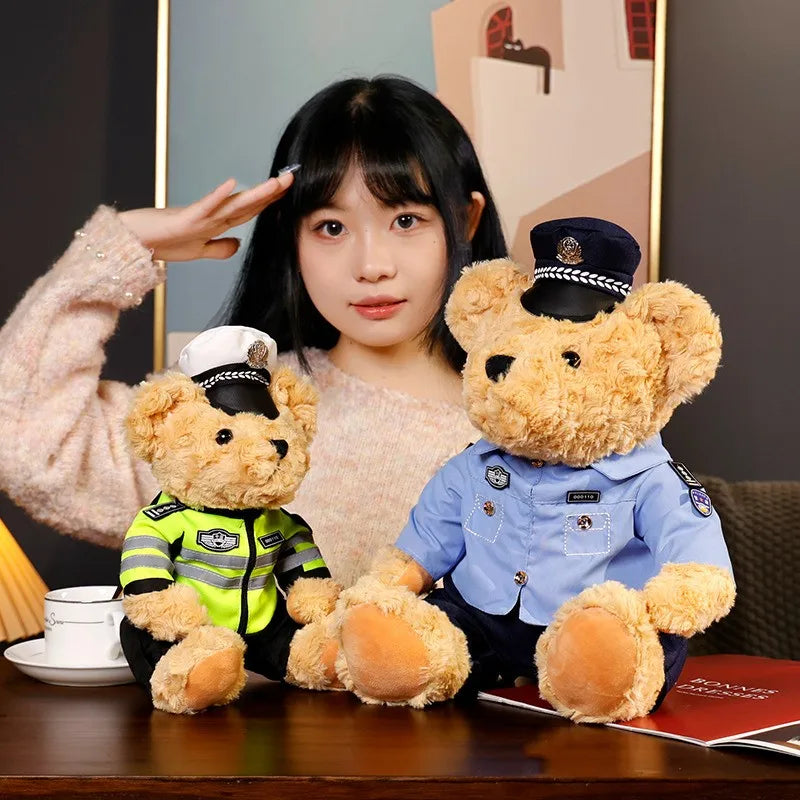 Plush Police Bear Toys Traffic Teddy Bear Peluche  Dolls Full Stuffed Animal Toy For Kids Boys Christmas Birthday Gifts