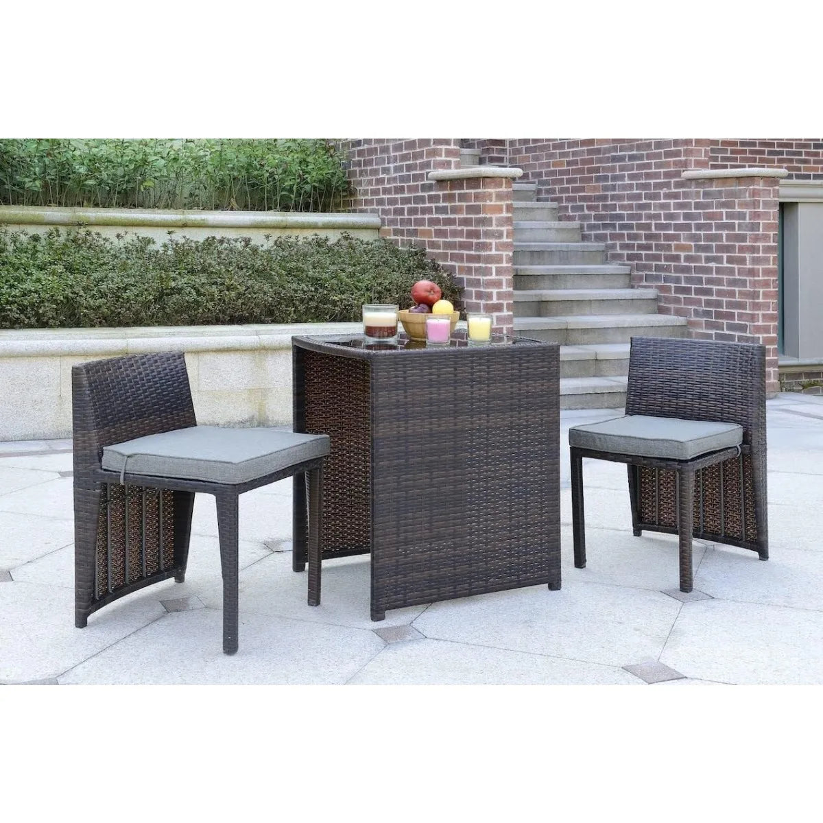 Outdoor PE Wicker Patio Conversation Set | No Assembly Required with Steel Grey Cushions for Garden & Balcony