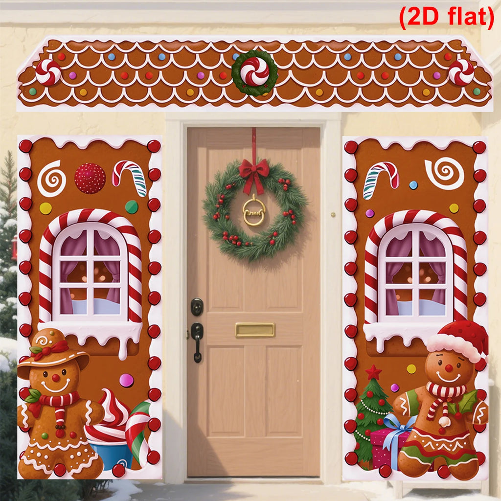 Christmas Gingerbread Man Banner Couplet Christmas Decor for Home 2025 Door Cover Xmas Ornament Navidad Natal New Year Gift 2026